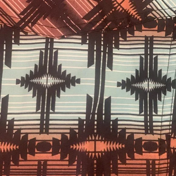 Women's Turquoise with Black and Chocolate Aztec Print Long Sleeve Western Shirt - Picture 5 of 8